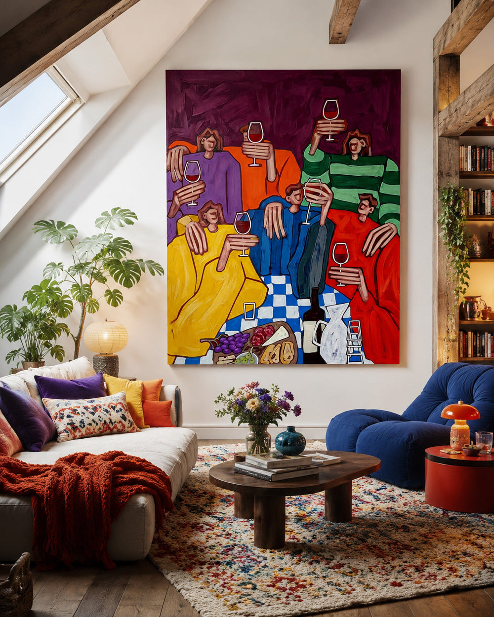 Colorful Group Portrait Artwork Depicting A Lively Dinner Party Scene