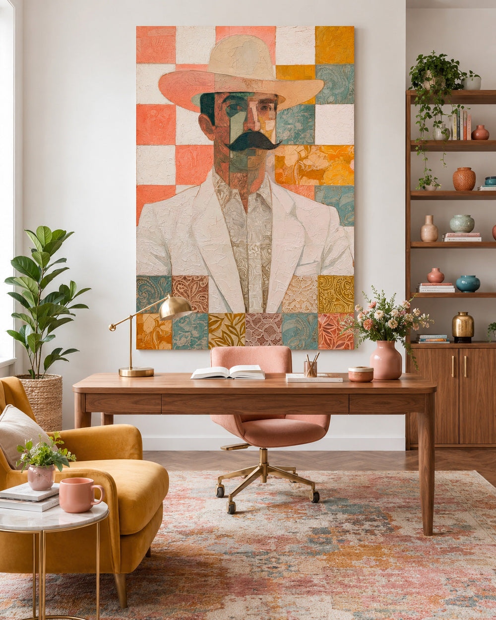 Vintage Inspired Cowboy Art With Textured Canvas And Earthy Tones For Home Office