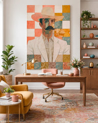 Vintage Inspired Cowboy Art With Textured Canvas And Earthy Tones For Home Office