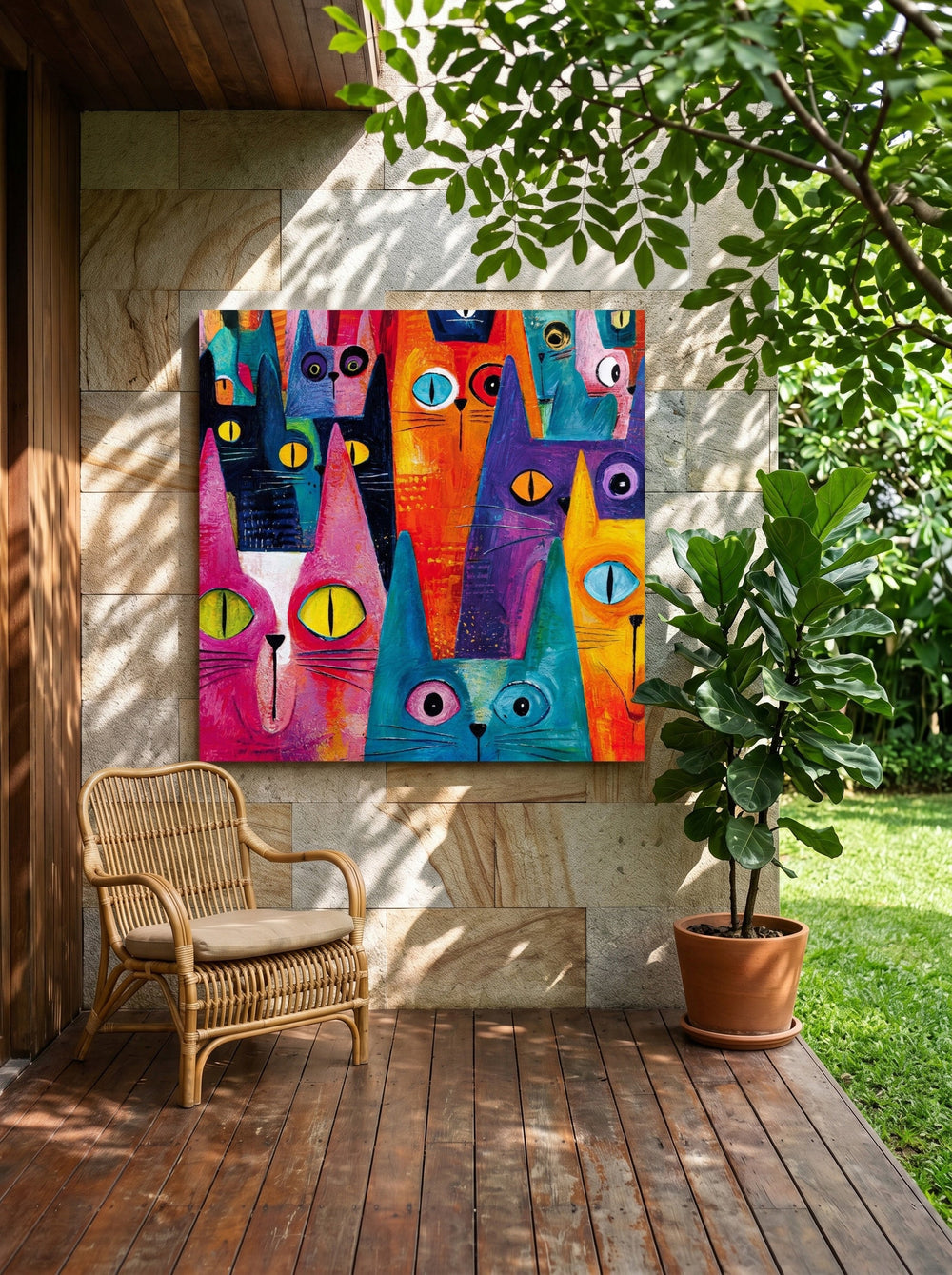 Whimsical Feline Art Print Geometric Cats In Pink Blue Orange For Nursery Or Office