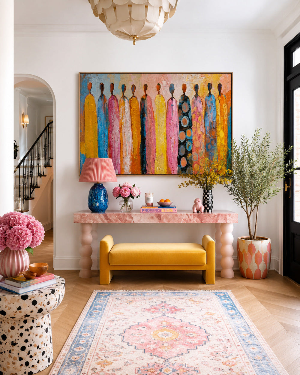 Vibrant Multi Color Figure Artwork Hand Painted Oil For Lounge And Hallway