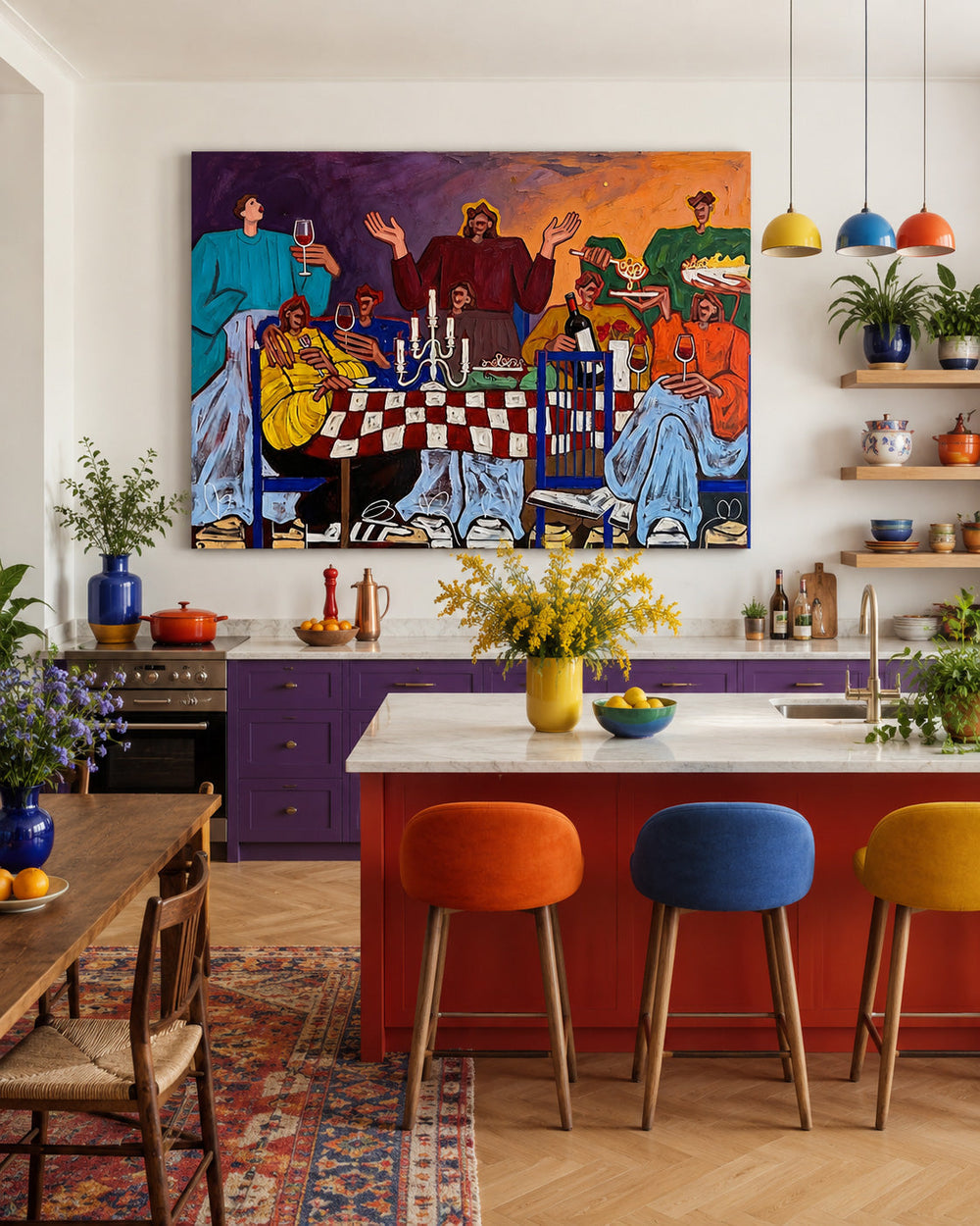 Colorful Dinner Party Art Print To Enhance Your Dining Room Atmosphere