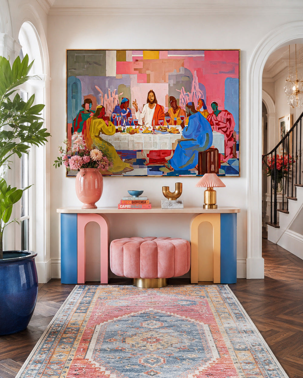Modern Last Supper Painting With Bold Colors For Dining Room Wall Art Decor