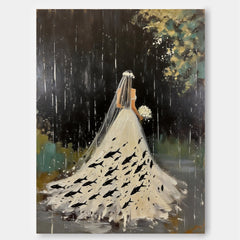 Surreal Bride Painting With Fish In Rain For Modern Home Decor