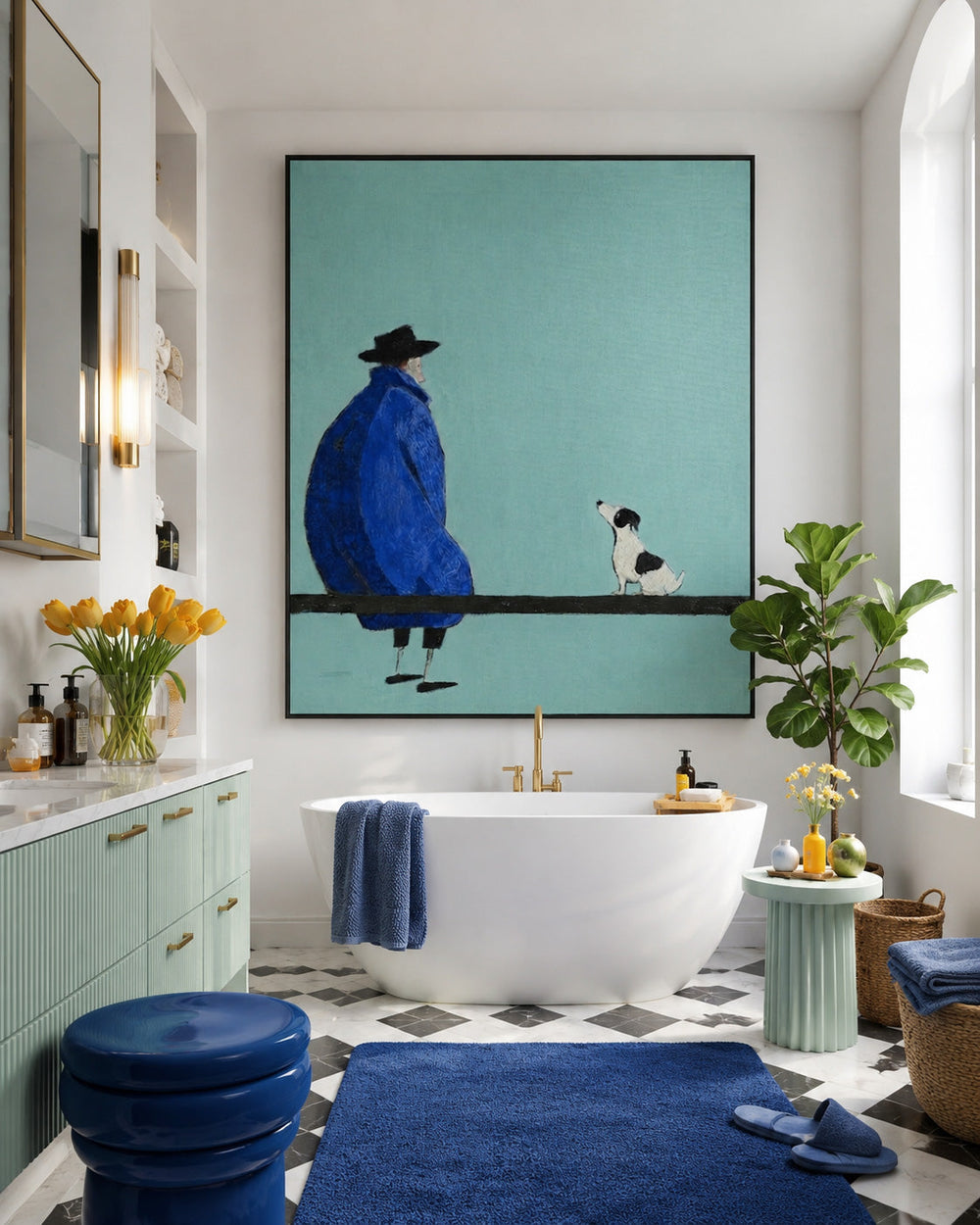 Unique Teal And Blue Wall Art For Living Room And Lounge With Retro Minimalist Feel