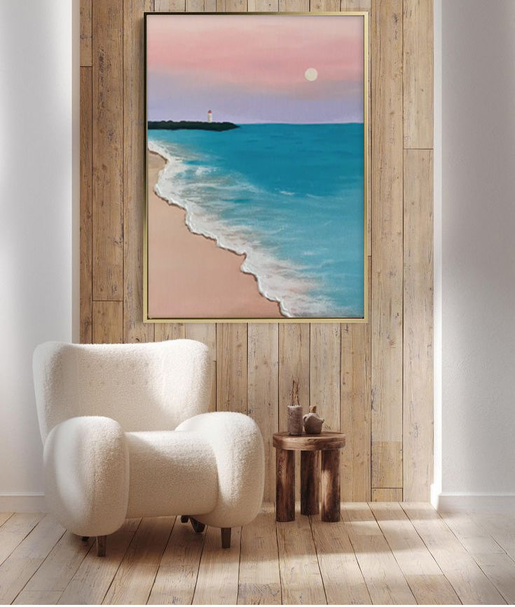 Blue And Pink Texture Ocean Abstract Oil Painting Large Ocean Original Painting On Canvas Modern Wall Art Living Room Decor