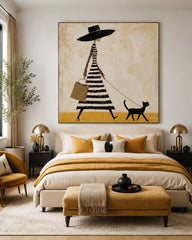 Chic Minimalist Fashion Art Of Woman With Cat For Modern Living Room Decor