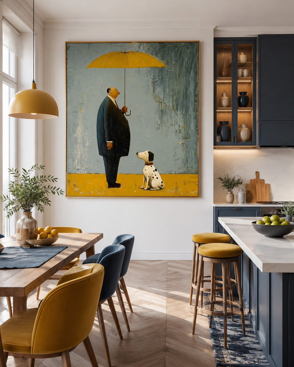 Modern Square Canvas Art Featuring A Loyal Dog And Owner In Minimalist Style
