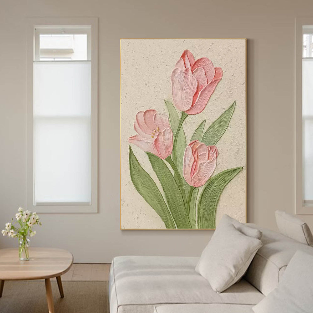 Modern Pink Floral Oil Painting On Canvas Large Textured Floral Acrylic Painting Original Flower Wall Art Home Decor