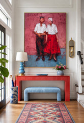 Elderly Couple Portrait Oil Painting Expressive Red And Blue Modern Art For Home
