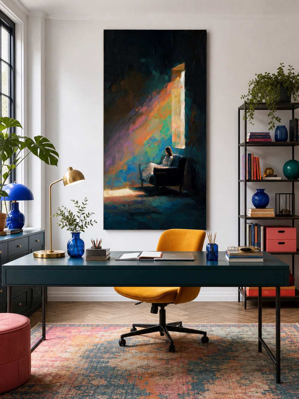 Large Vertical Canvas Art Featuring Expressive Figure In Colorful Abstract Style