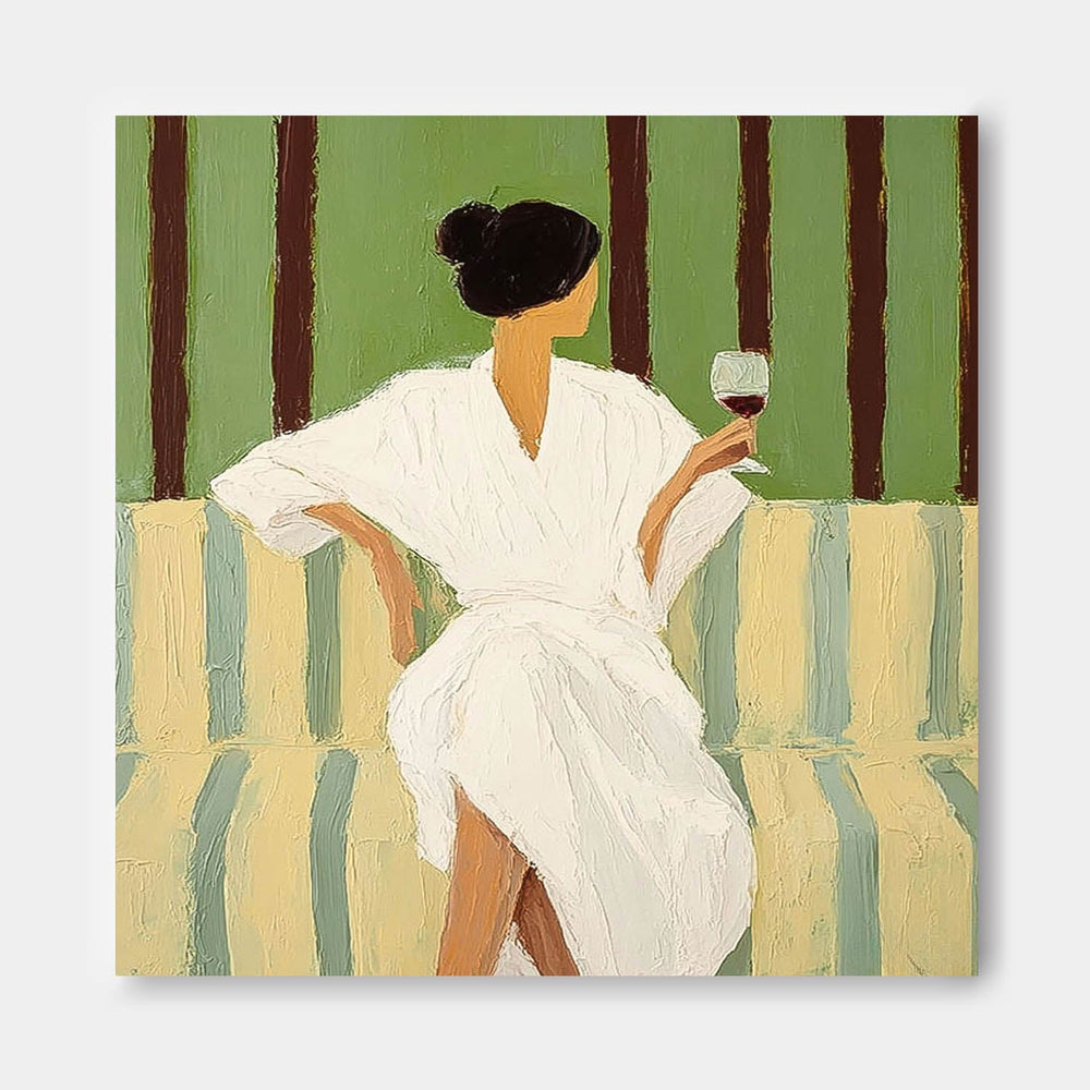 Square Abstract Lady Wearing A Bathrobe Painting Canvas Figure Artwork Original Woman Wall Art