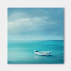 Large Small Boat Wall Art Seaside Landscape Artwork Abstract Offing Scenery Oil Painting Framed Home Decor