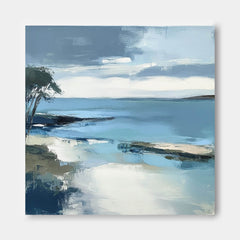 Large Blue Texture Wall Art Seaside Landscape Artwork Abstract Offing Scenery Oil Painting Framed Home Decor