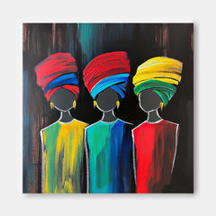 Square Large Three Girl Portrait Artwork Abstract Woman Wall Art Origina Acrylic Painting Canvas Framed