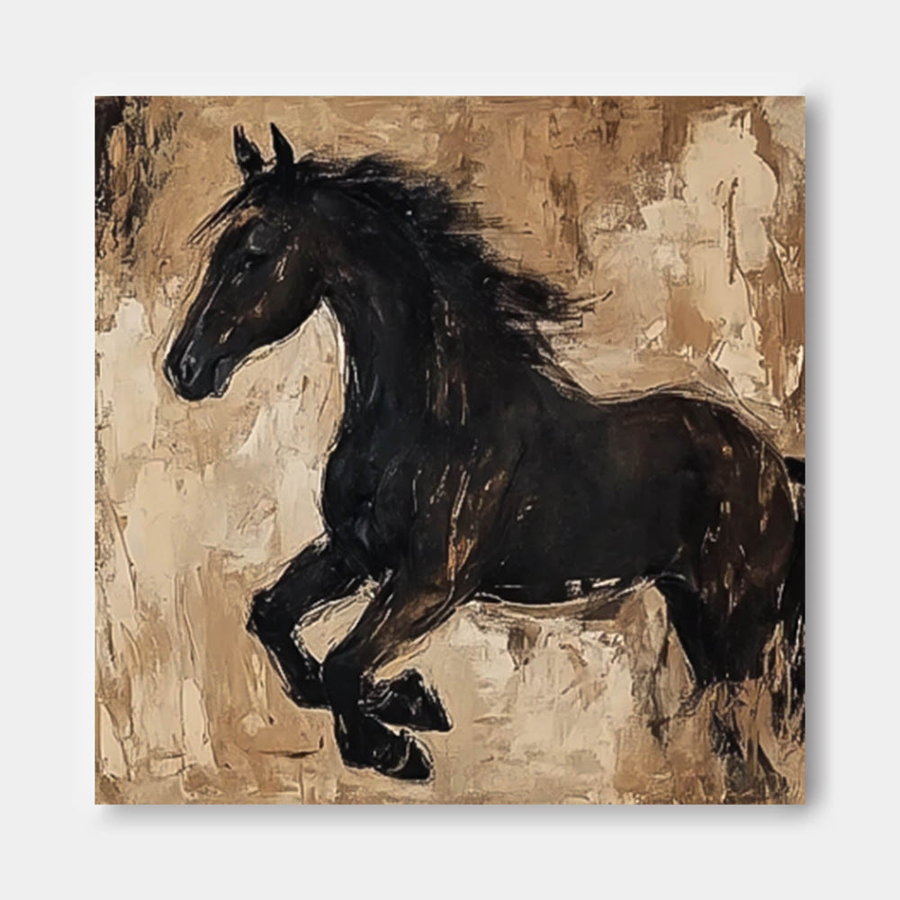 Large Retro Animal Artwork Home Decor Original Abstract Horse Wall Art Square Oil Painting Canvas
