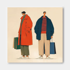 Whimsical Fashion Illustration Canvas Quirky Minimalist Decor Abstract Figures Painting Contemporary Art