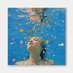 Blue Abstract Swimming Girl Wall Art Diving Oil painting Diving in Ocean Woman Handmade Canvas Artwork
