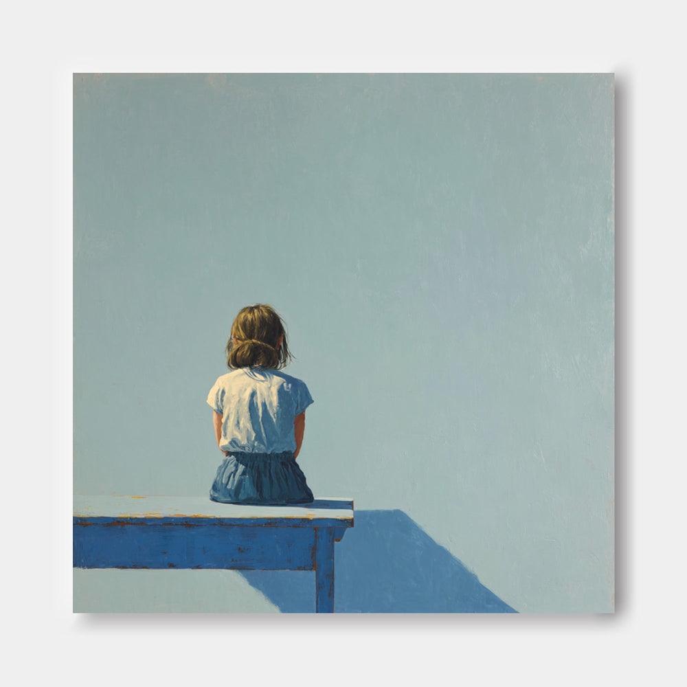 Original Blue Wall Art Abstract Warm atmosphere Art Minimalist Girl Back View Painting For Living Room