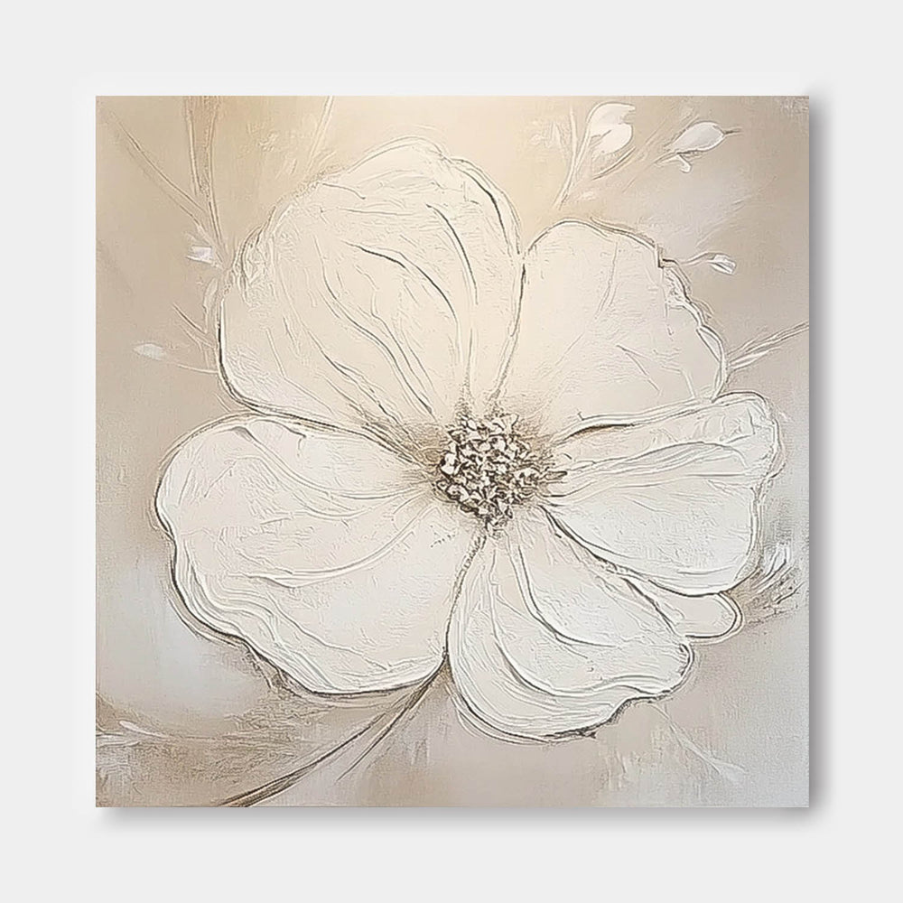 Simple Minimalist Art Original Large Textured Four Leaf Clover Painting Modern White Wall Art For Living Room