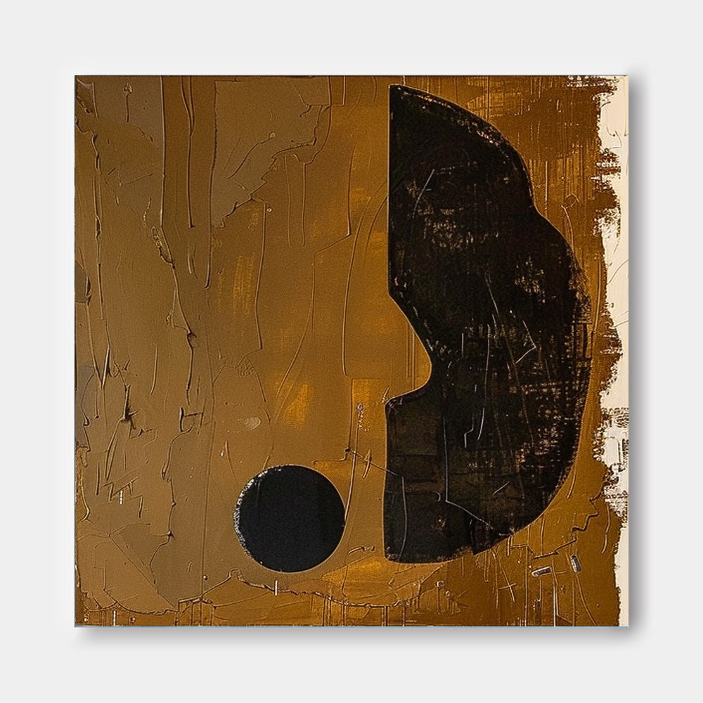 Brown Modern Minimalist Canvas Painting Acrylic Large Abstract Question Mark Wall Art Framed Wall Decor