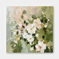 Square Original  Fresh White Flowers Painting Large Green Acrylic Painting Modern Floral Oil Painting On Canvas