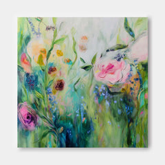Large Flowers Acrylic Painting Canvas Original Floral Artwork Square Abstract Flowers Art For Living Room