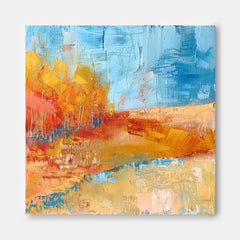 Large Abstract Field Oil Painting On Canvas Square Orange Modern Nature Art Original Wall Art Home Decor