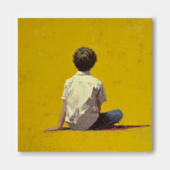 Minimalist Boy View Of Back Painting Bright Yellow Wall Art Abstract Warm atmosphere Art For Living Room