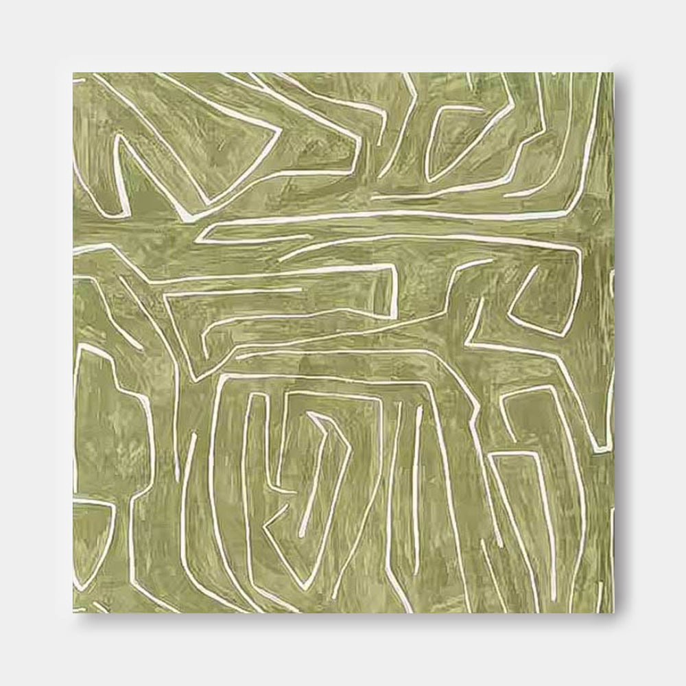Modern Minimalist Line Canvas Painting Acrylic Large Green Abstract Wall Art Framed For Living Room