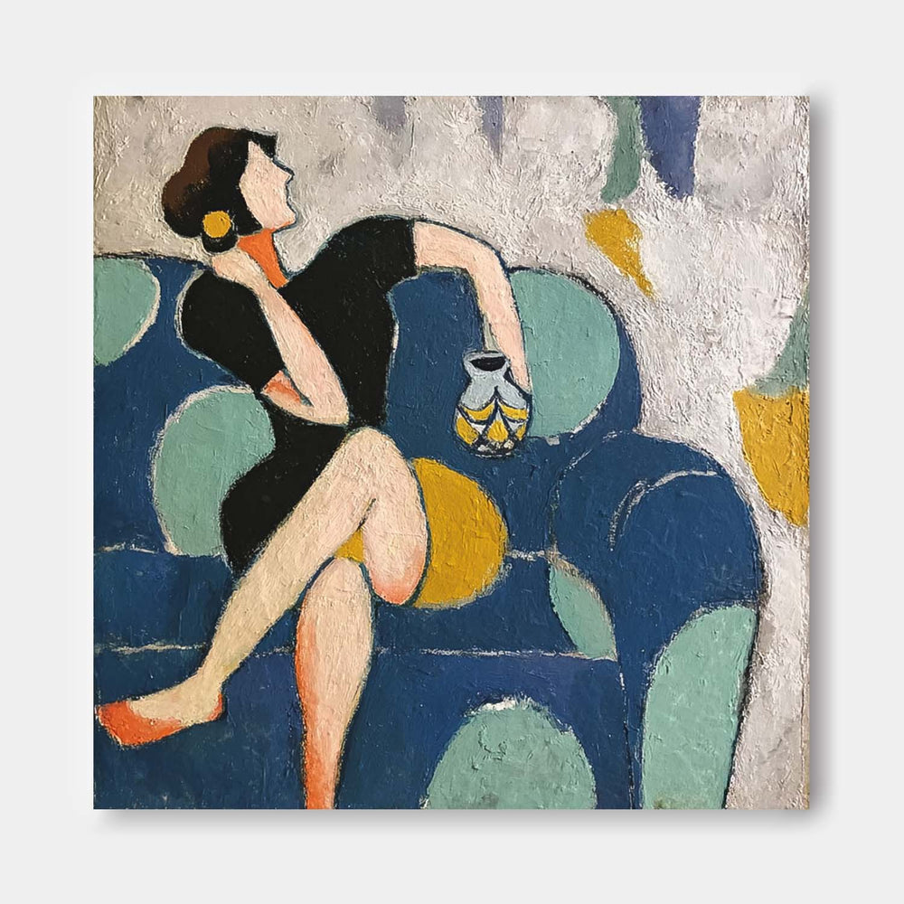 Original Portrait Wall Art Woman On The Sofa Acrylic Painting Abstract Lovely Girl Oil Painting Canvas