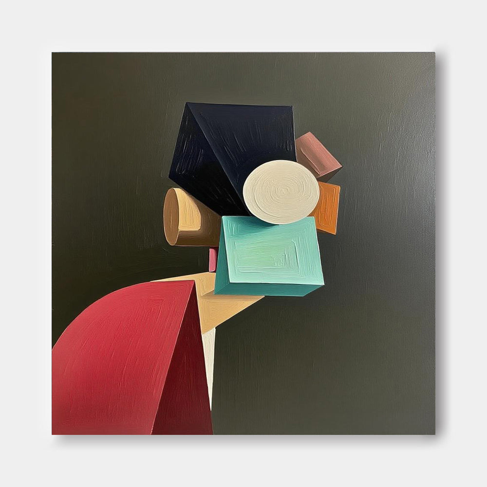 Original Textured Geometric Shapes People Painting Canvas Large Abstract Portrait Wall Art Home Decor