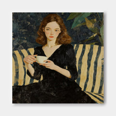 Elegant Woman Portrait Oil Painting Dark Moody Aesthetic Wall Art Modern Impressionist Lady Figure Artwork