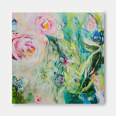 Original Floral Artwork Square Large Abstract Flowers Art Flowers Acrylic Painting Canvas For Living Room