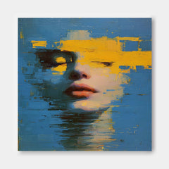 Abstract Face & Ocean Fusion Oil Painting  Modern Blue-Yellow Contrast Wall Art Unique Home Decor Artwork