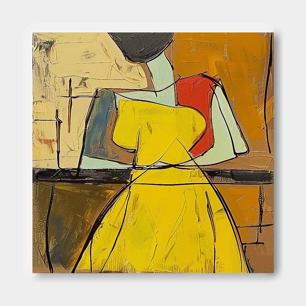 Warm Colors Texture Yellow Dress Girl Wall Art Original Beautiful Dress Figurative Painting Canvas Home Decor