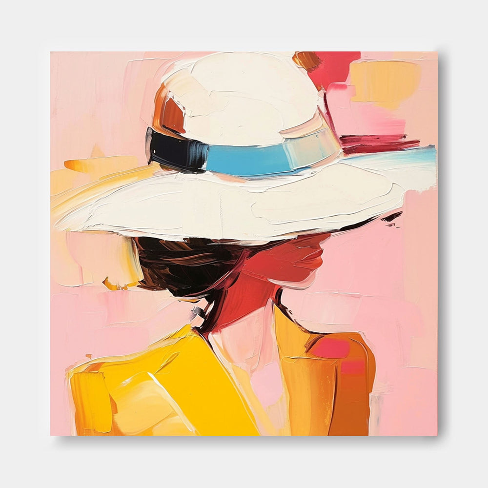 Vibrant Colors Texture Portrait Large Girl In A Hat Wall Art Original Beautiful Face Figurative Painting Canvas