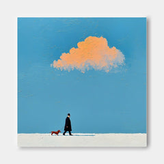 Original Minimalism Artwork Abstract Figure Painting Canvas Large Walking The Dog Wall Art Home Decor