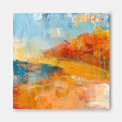 Square Orange Modern Nature Art Large Abstract Field Oil Painting On Canvas Original Wall Art Home Decor