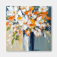 Original Exquisite Vase Art Large Orange color Textured Flower Painting Modern Floral Wall Art Home Decor
