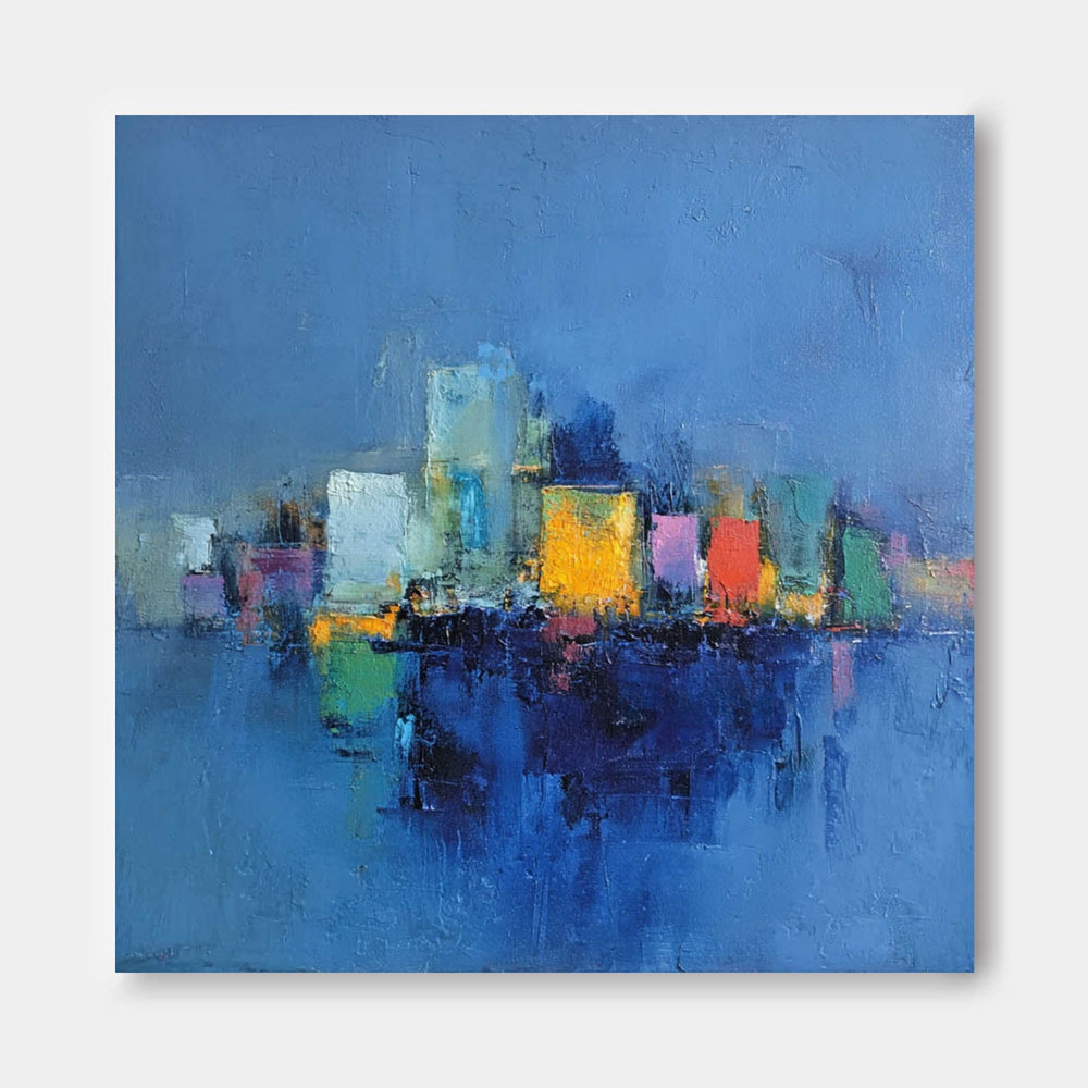 Modern Colorful Abstract Urban Oil Painting Large Acrylic painting Original Architecture Wall Art Home Decor