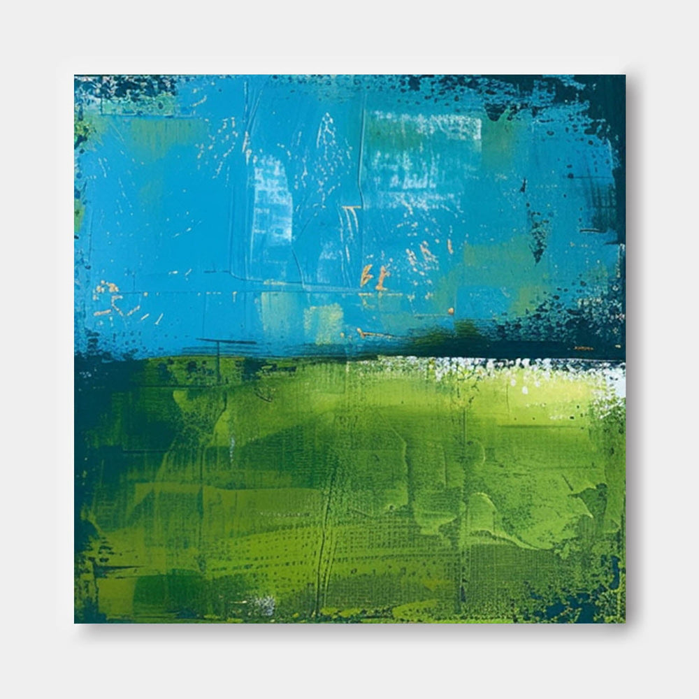 Original Wall Art  Blue And Green Large Abstract Oil Painting On Canvas Modern Nature Art for Living Room