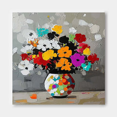 Original Flower Square Vase Artwork Floral Texture Painting on Canvas Large Color Handmade Wall Art
