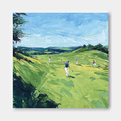 Square Textured Multiplayer Golf Art Contemporary Sport Decor Modern Golf Artwork Golf Lovers Gift