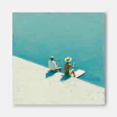 Seaside Holiday Style Landscape Painting Original Couple Oil painting Figures On The Beach artwork