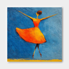 Minimalist People Silhouette Wall Art Modern Orange Skirt Framed Original Vibrant Color Oil Painting 