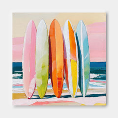 Abstract Beach Surfboard Scenery Oil Painting Framed Seaside Landscape Artwork Large Wall Art Home Decor