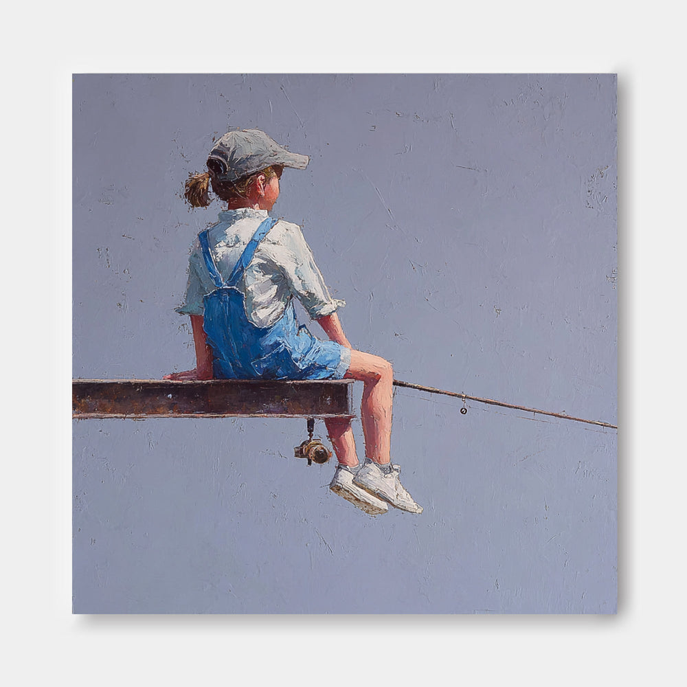 Original Purple Wall Art Abstract Warm atmosphere Art Minimalist Girl Fishing Painting For Living Room