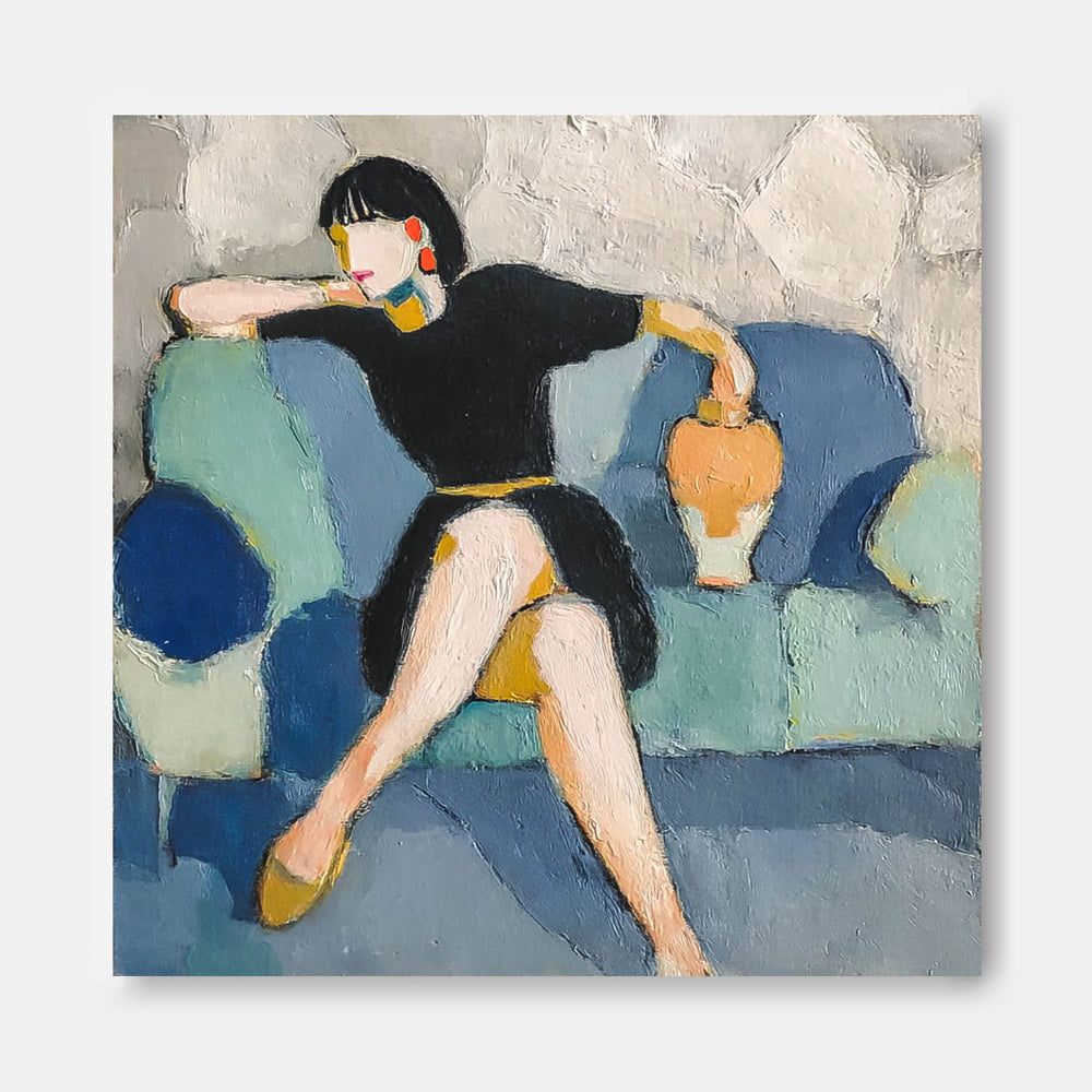 Woman On The Sofa Acrylic Painting Abstract Lovely Girl Oil Painting Canvas Original Portrait Wall Art