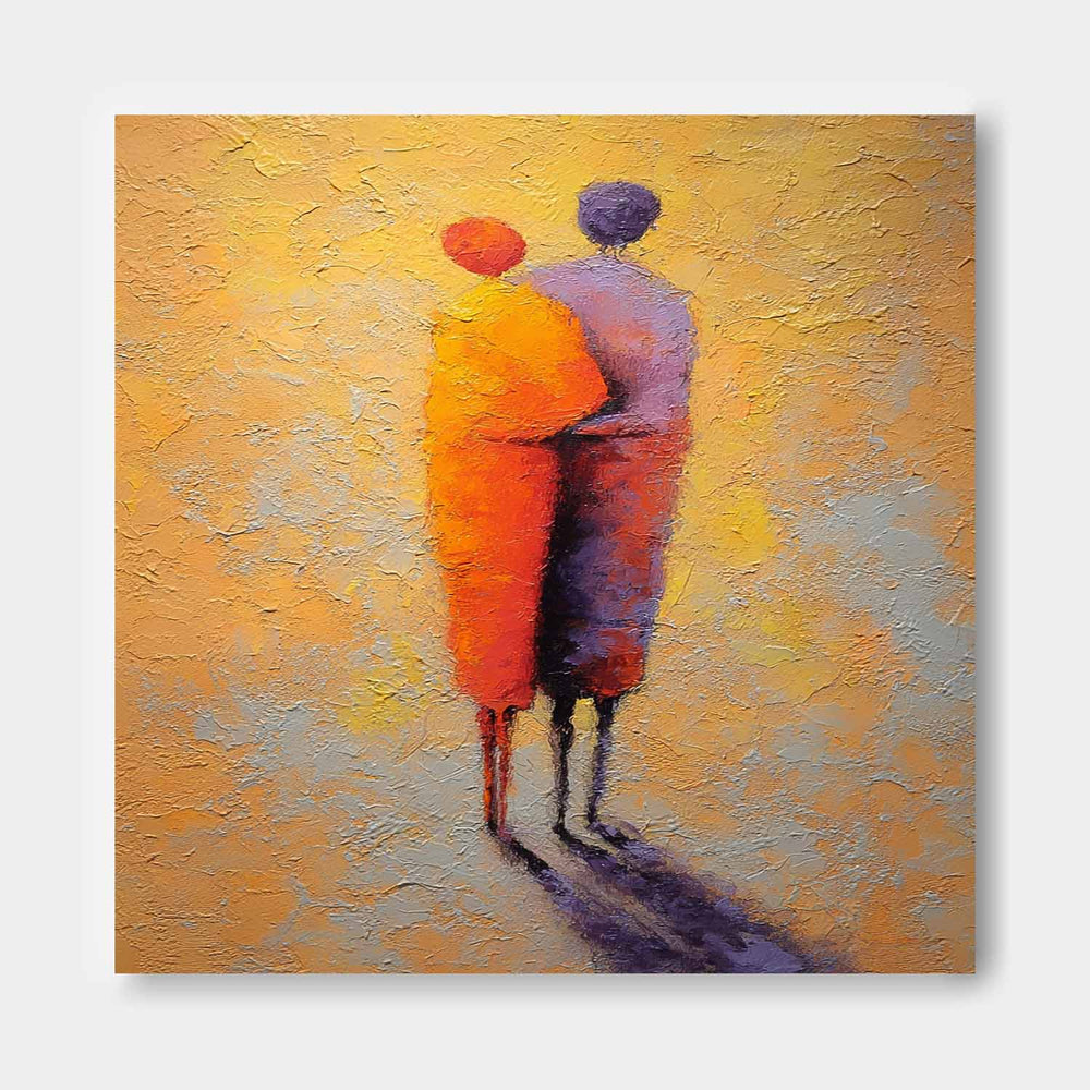 Expressive Abstract Art Of Two Figures In Warm Hues Minimalist Wall Painting For Living Room Decor 